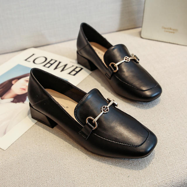Arti Metal Decor Chunky Heeled Square Toe Loafers