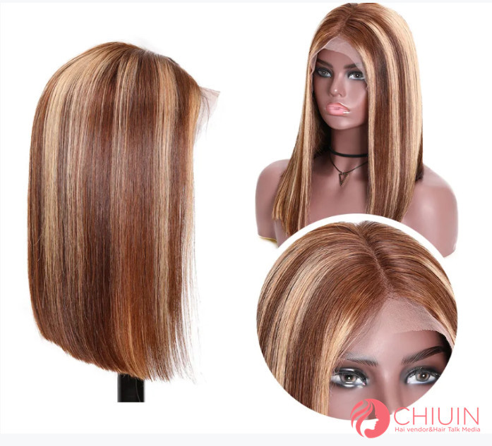 Bob Wigs Straight Highlight #4/613 Transparent Lace Frontal Wigs