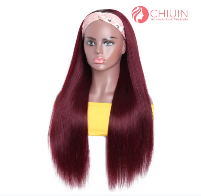 Straight #BURG Headband Wig Colored Hair Glueless Wig