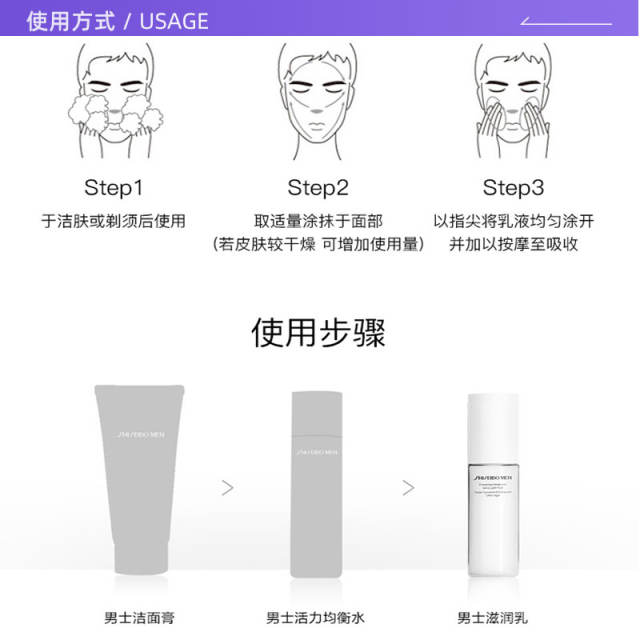 资生堂男士焕能肌活滋润乳100ml新版 保湿紧致抗老乳液