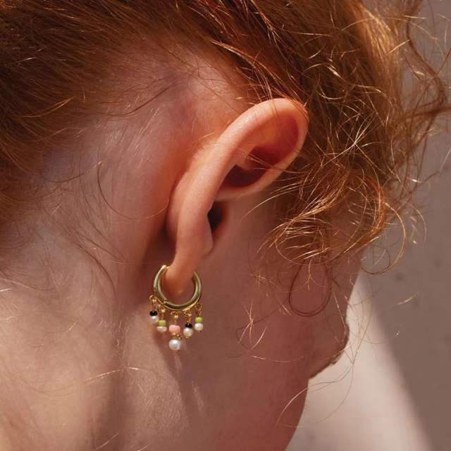 Small ceramic colored beaded fringe earrings