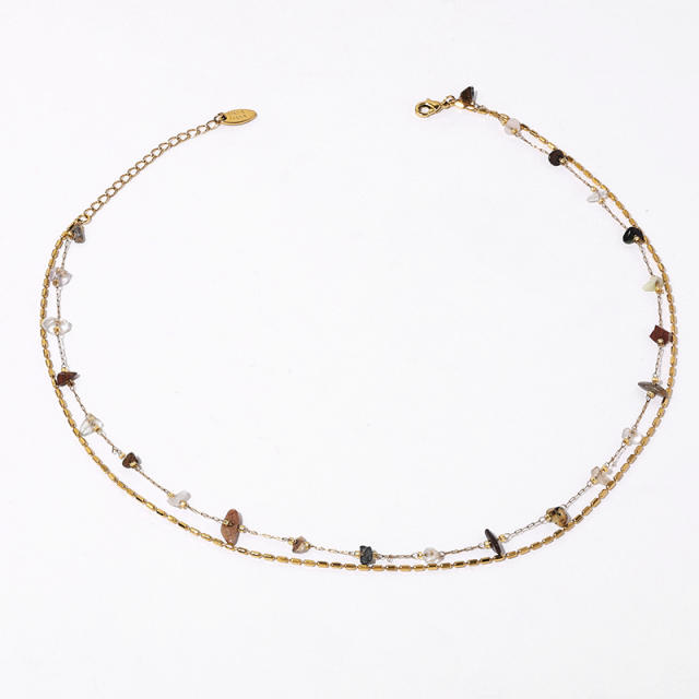 New double layer natural stone chain necklace