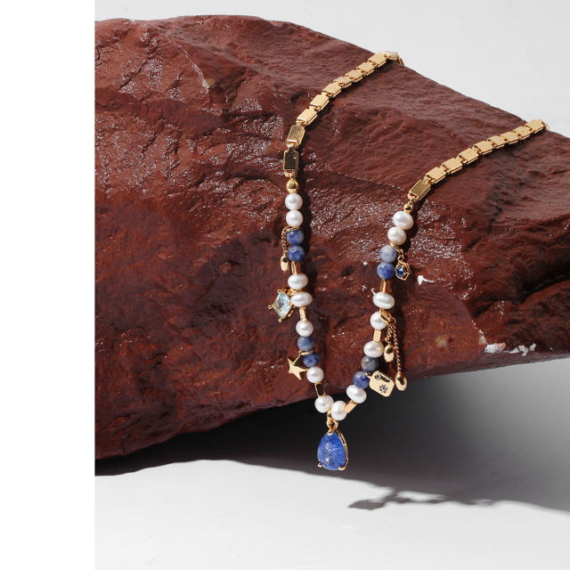 Multi-combination natural stone pearl zircon necklace