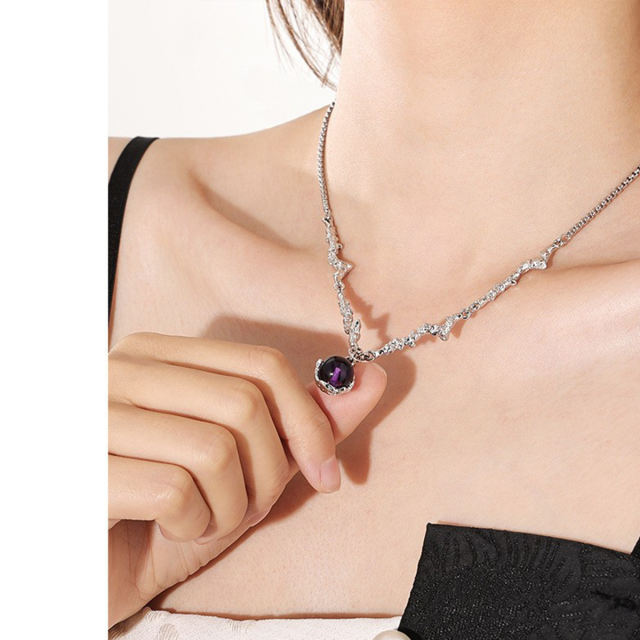 Purple natural stone lava necklace set