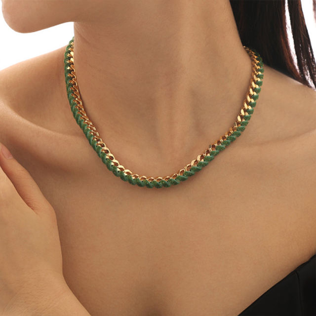 Green velvet wrapped necklace