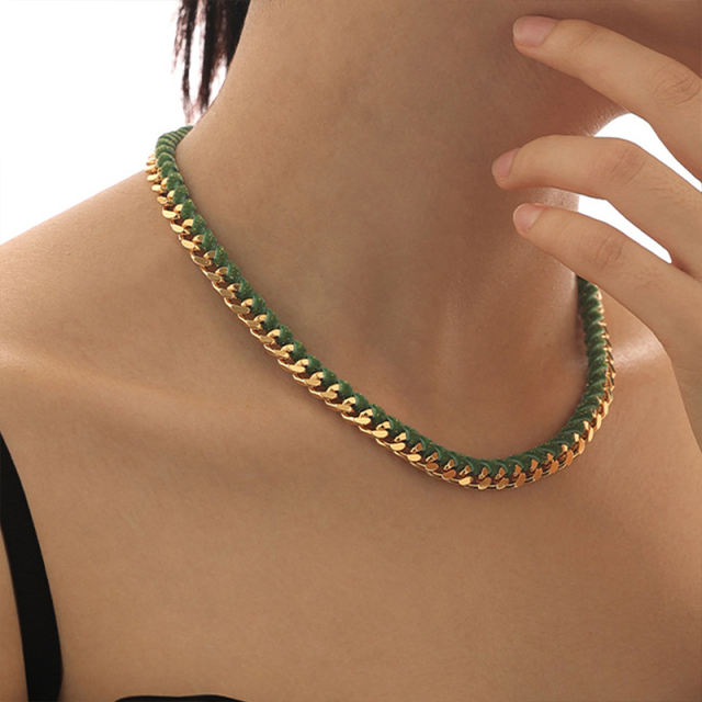 Green velvet wrapped necklace