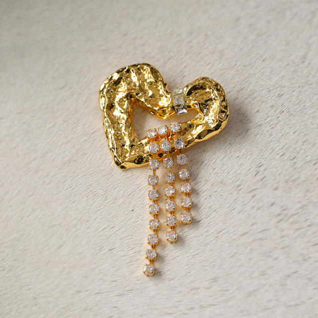 Fringe heart brooch with hollow heart