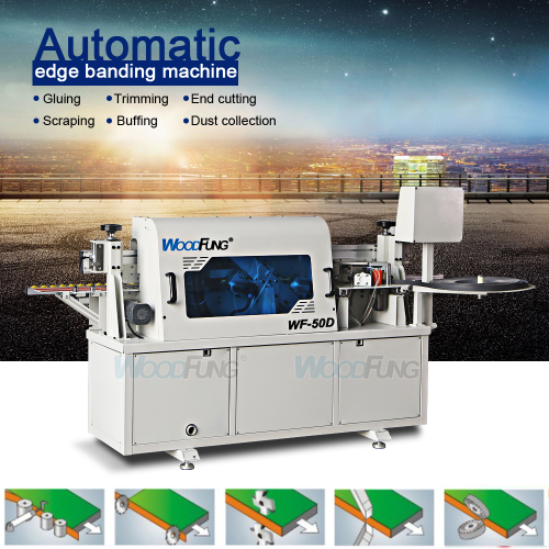 Canteadora automática WF50D-3 de 320 kg con pegado, recorte, corte de extremos, desguace, pulido y recolección de polvo, barata