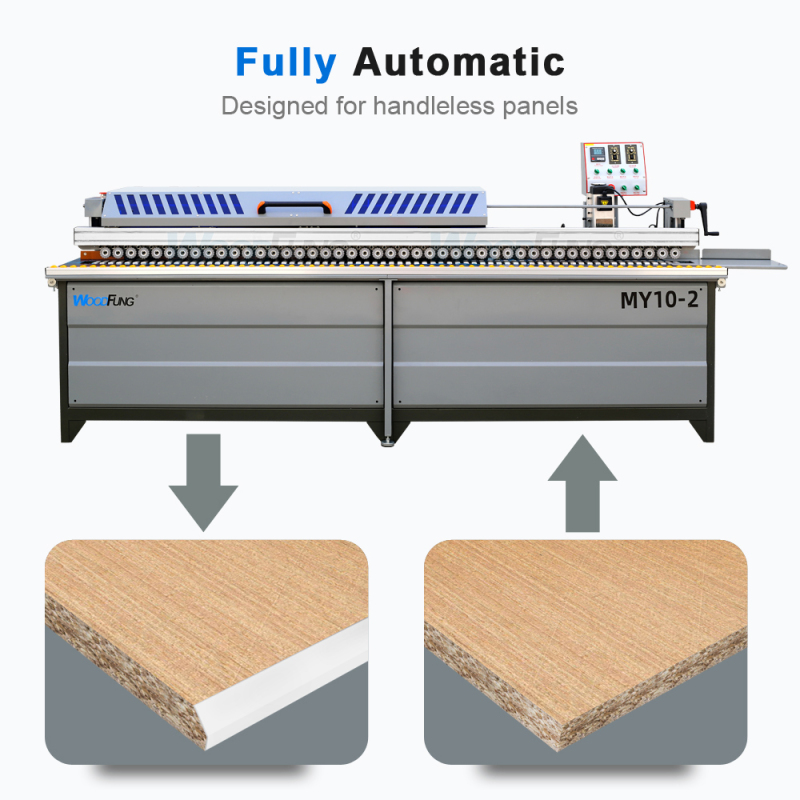 MY-102 350kg Bevel Edge banding machine with pre milling,gluing, trimming and buffing functions,and manual end trimming