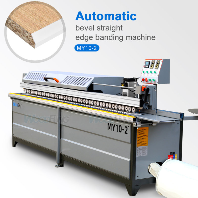 MY-102 350kg Bevel Edge banding machine with pre milling,gluing, trimming and buffing functions,and manual end trimming
