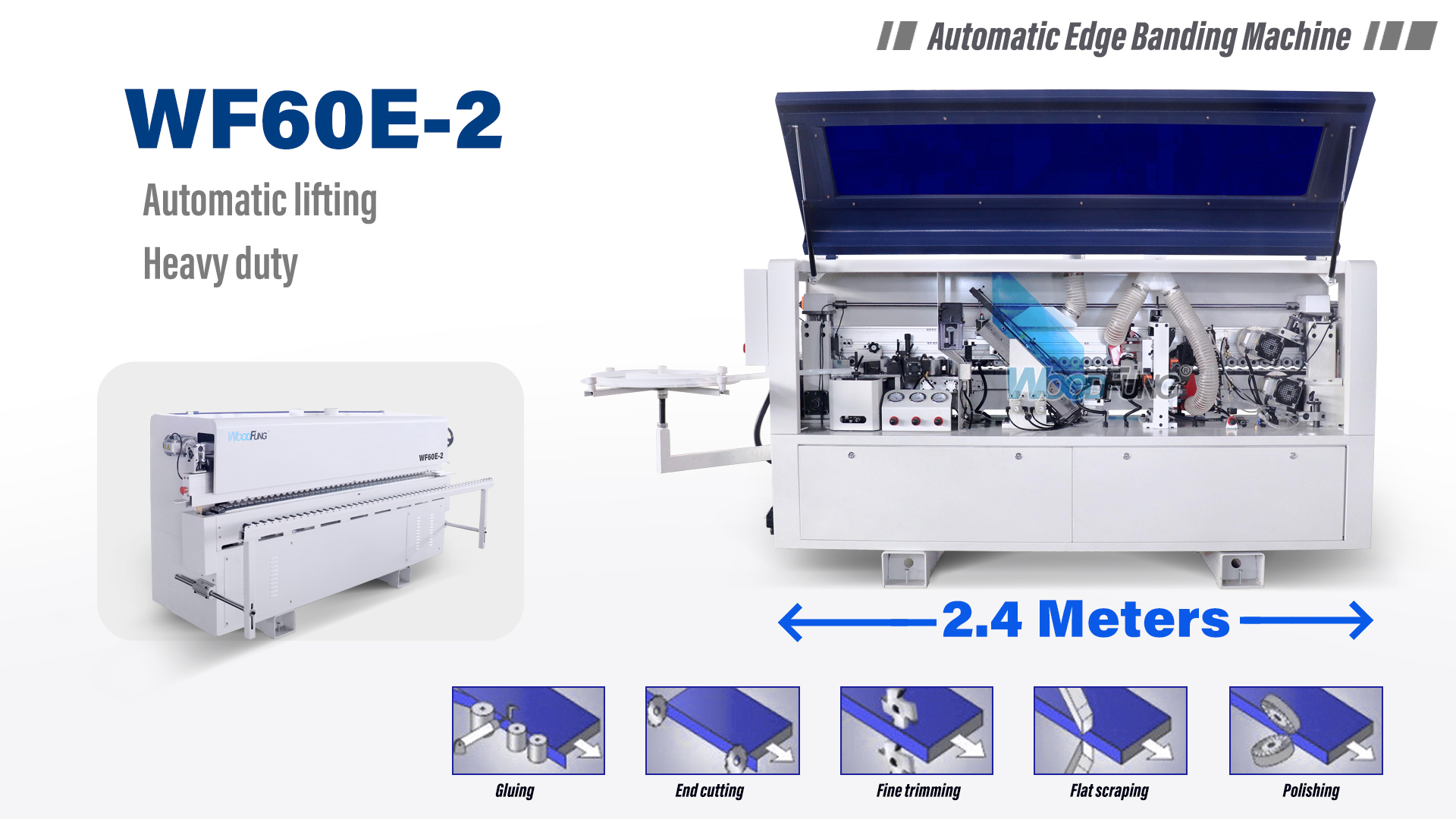 WF60E-2 woodworking machinery 2.4 meters fully compact automatic pvc scarping wood veneer Edge bander mdf edge bander for furnuiture with fast speed 18m/min