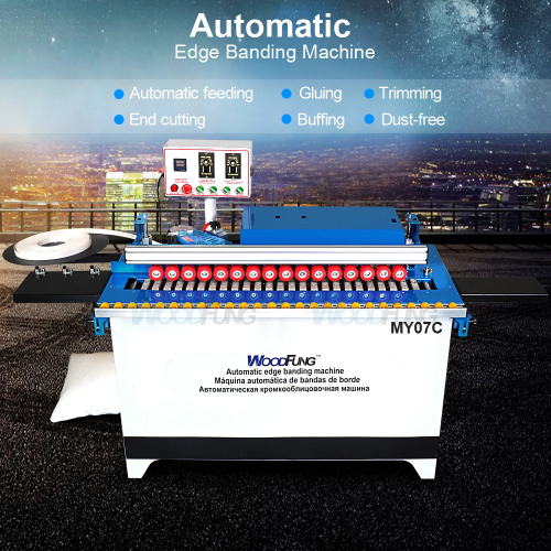 MY-07C Mini Máquina automática de bandas de borde Pegado Recorte Corte final Pulido Recolección de polvo Recto MDF Alimentación automática Anillador de borde