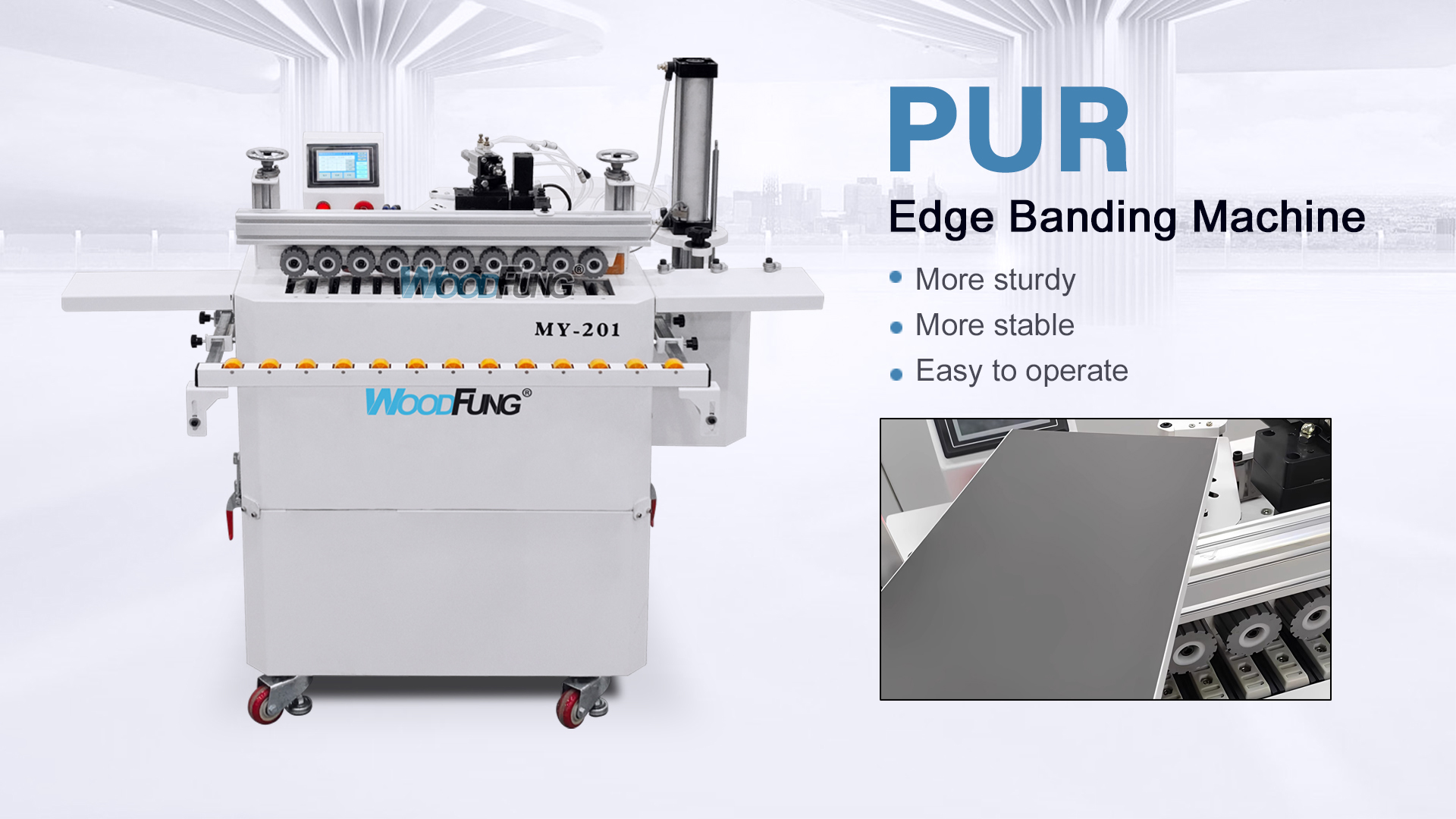 Encoladora de cantos PUR MY201 | Encoladora de cantos con cola PUR termofusible para paneles de MDF/PVC