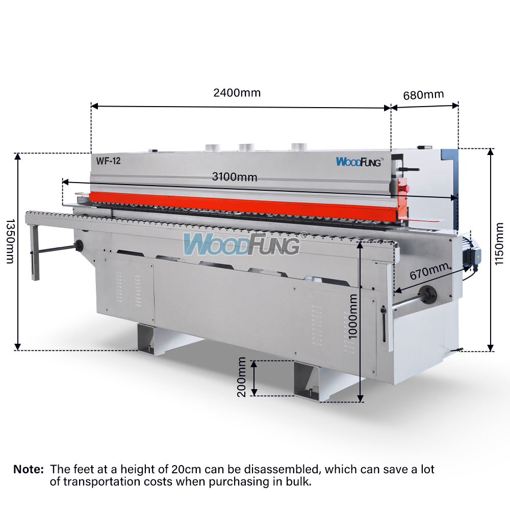 WF-12 con encolado, corte de extremos, corte fino, desguace y pulido automático de bandas de borde