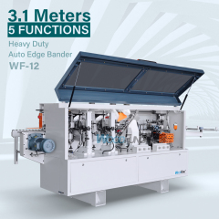 WF-12 con encolado, corte de extremos, corte fino, desguace y pulido automático de bandas de borde