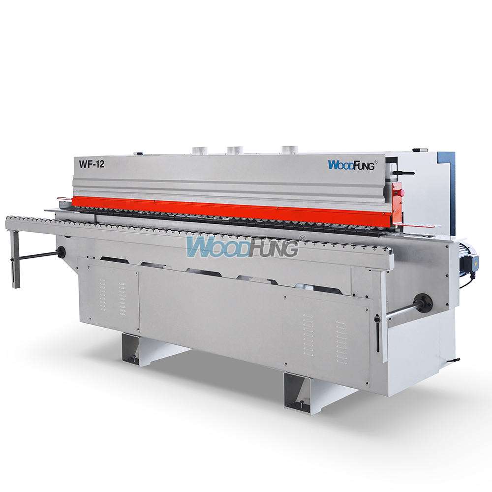 WF-12 con encolado, corte de extremos, corte fino, desguace y pulido automático de bandas de borde