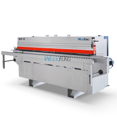 WF-12 con encolado, corte de extremos, corte fino, desguace y pulido automático de bandas de borde