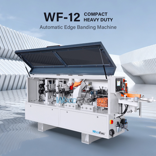 WF-12 con encolado, corte de extremos, corte fino, desguace y pulido automático de bandas de borde