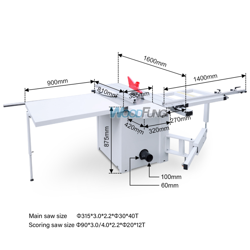 MJ-6116 1.6m sliding table panel saw with double blades for furniture making sliding table saw