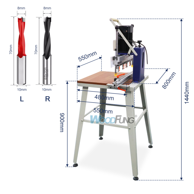 Mandrinadora de línea portátil MZ13 – Taladrado de precisión de 13 husillos para ebanistas
