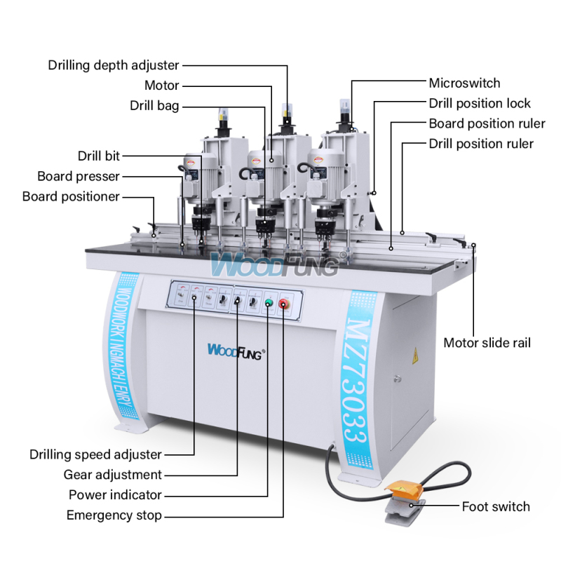 MZ73033 Perforadora de bisagra de madera de tres cabezales