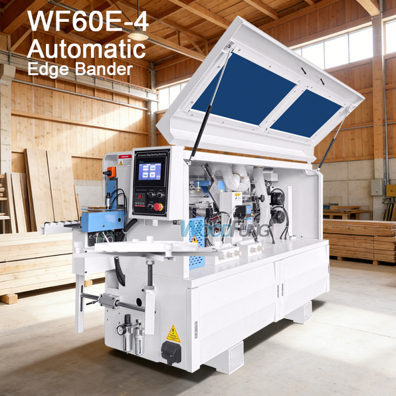 Maquinaria para trabajar la madera WF60E-3, totalmente compacta, automática, para raspar PVC, chapa de madera, enchapadora de bordes, enchapadora de bordes MDF para muebles con velocidad rápida de 18 m/min y longitud de máquina de 3 m.