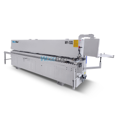 Máquina canteadora compacta MY-12Q para paneles estrechos de 40 mm con doble depósito de cola.