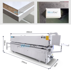 Máquina canteadora compacta MY-12Q para paneles estrechos de 40 mm con doble depósito de cola.