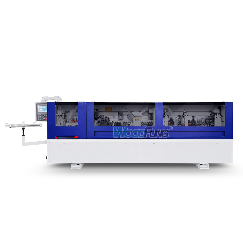 Máquina canteadora compacta MY-12Q para paneles estrechos de 40 mm con doble depósito de cola.