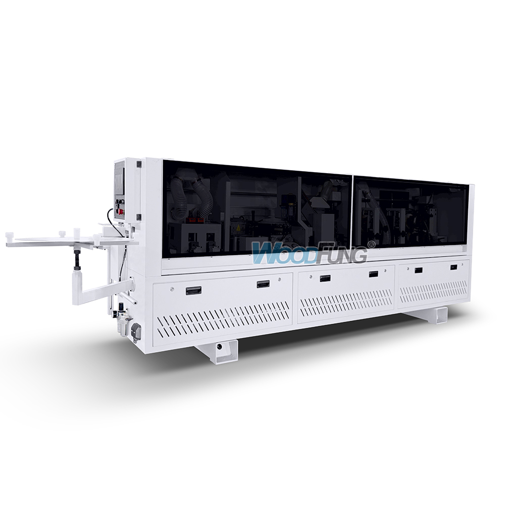 MY-12 3.5 meters compact automatic edge banding machine with Pre-heating,separator nozzles, pre-milling, gluing, pressing, end cutting,fine trimming,arc scraping,flat scraping,cleaning functions