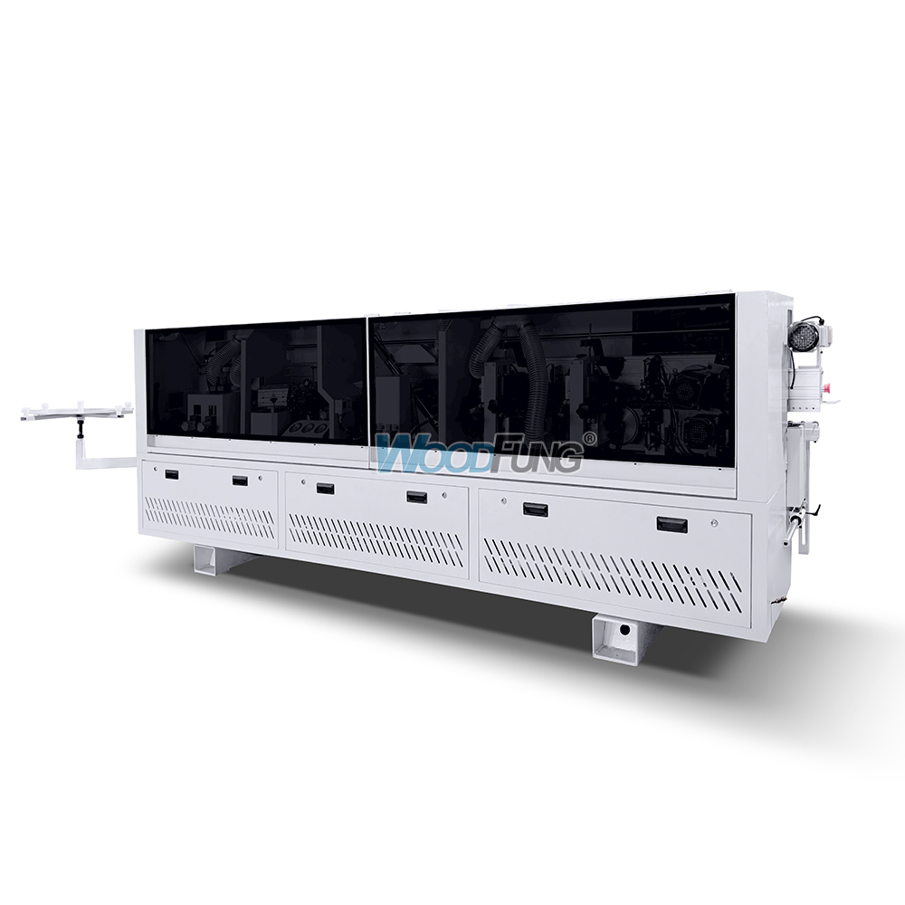 MY-12 3.5 meters compact automatic edge banding machine with Pre-heating,separator nozzles, pre-milling, gluing, pressing, end cutting,fine trimming,arc scraping,flat scraping,cleaning functions