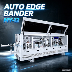 MY-12 3.5 meters compact automatic edge banding machine with Pre-heating,separator nozzles, pre-milling, gluing, pressing, end cutting,fine trimming,arc scraping,flat scraping,cleaning functions