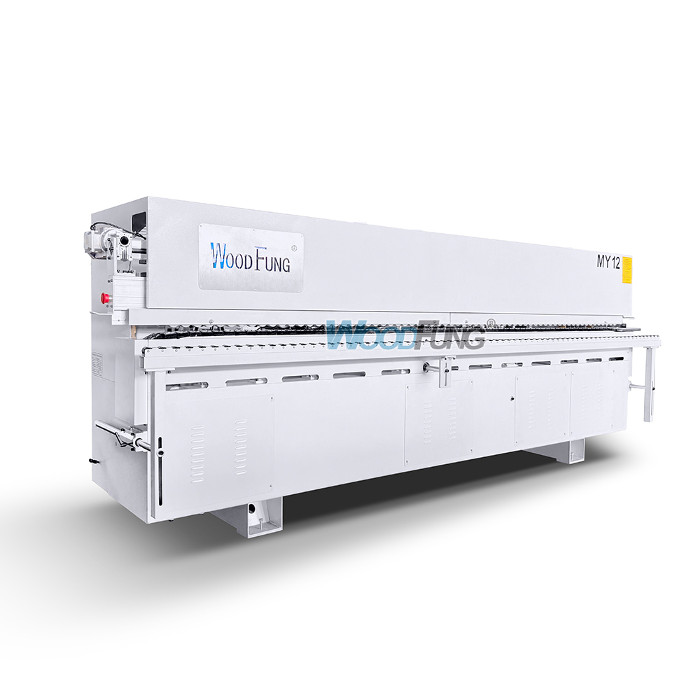 MY-12 3.5 meters compact automatic edge banding machine with Pre-heating,separator nozzles, pre-milling, gluing, pressing, end cutting,fine trimming,arc scraping,flat scraping,cleaning functions
