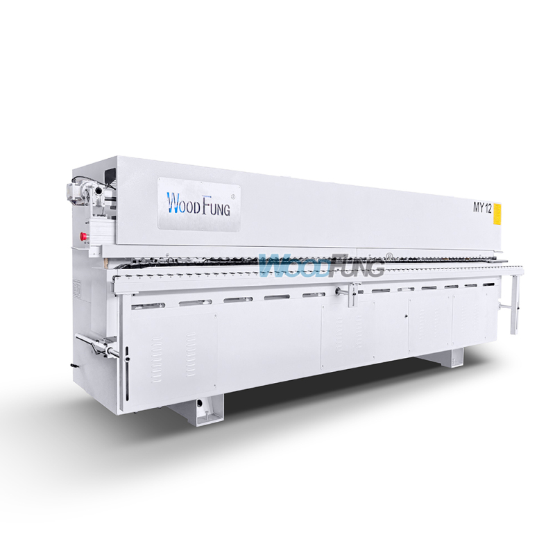 MY-12 3.5 meters compact automatic edge banding machine with Pre-heating,separator nozzles, pre-milling, gluing, pressing, end cutting,fine trimming,arc scraping,flat scraping,cleaning functions