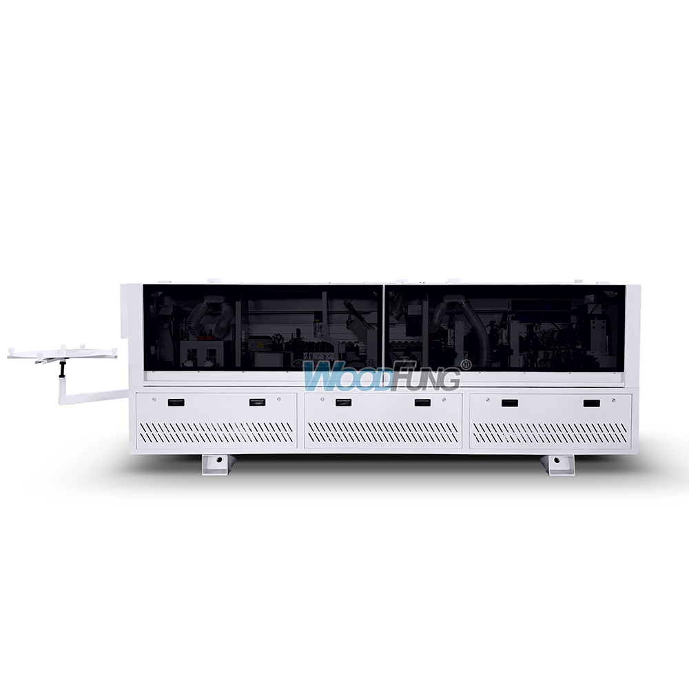 MY-12 3.5 meters compact automatic edge banding machine with Pre-heating,separator nozzles, pre-milling, gluing, pressing, end cutting,fine trimming,arc scraping,flat scraping,cleaning functions