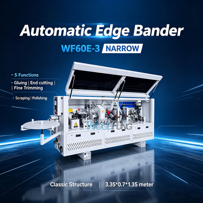 WF60E‑3 Narrow Automatic Edge Banding Machine Min 40mm Small Narrow Board Edge Bander For Cabinet Woodworking