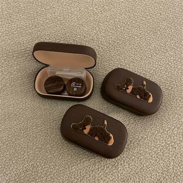 【復古木紋小狗】隱眼盒 水盒子單副裝SH37