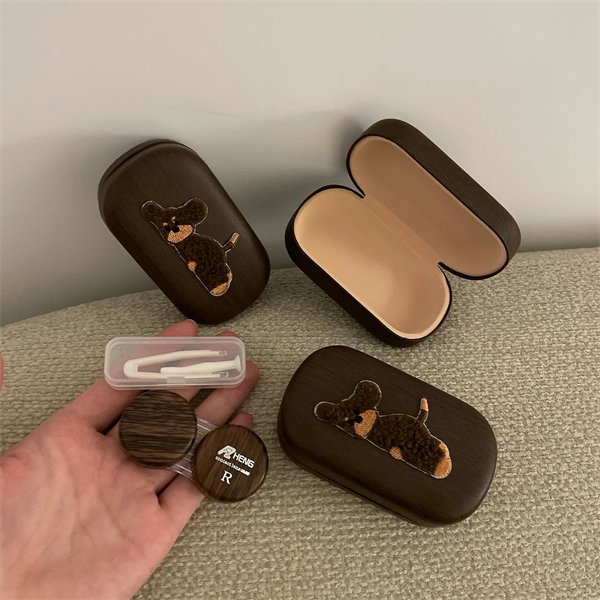 【復古木紋小狗】隱眼盒 水盒子單副裝SH37