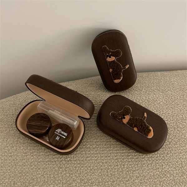 【復古木紋小狗】隱眼盒 水盒子單副裝SH37