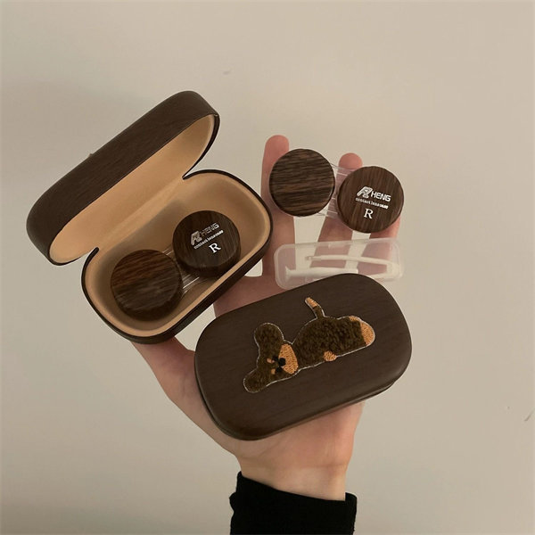 【復古木紋小狗】隱眼盒 水盒子單副裝SH37