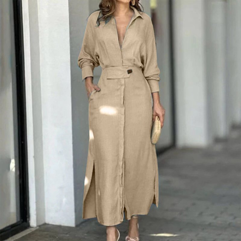 Women's long sleeved elegant slim fitting mid length dress