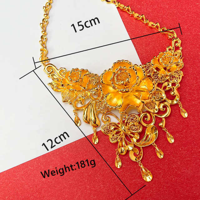 Placer Gold Flower Necklace Fashion Bridal Wedding Gold Jewelry