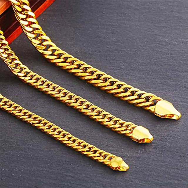 Men's smooth double-button Placer Gold men's necklace 24k gold necklace