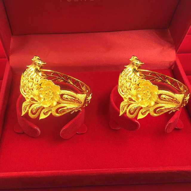 Phoenix Peony Flower Gold Bracelet Bridal Bracelet (Single)