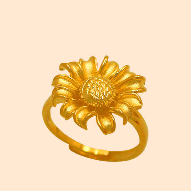 Sunflower Ring Women's Flower Ring Placer Gold Live Wedding Ring