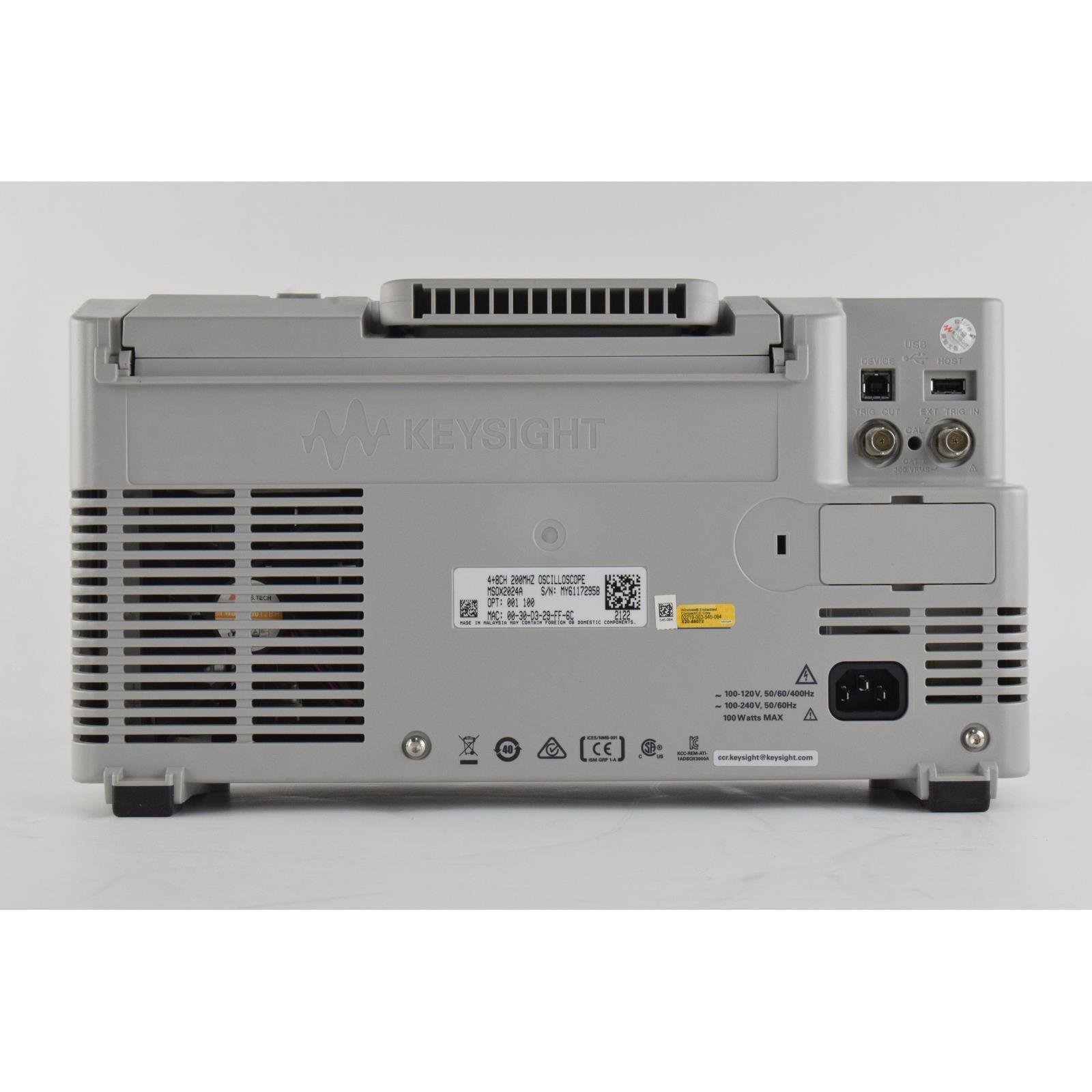 MSOX2024A InfiniiVision 2000 X-Series 200 MHz oscilloscope provides 4 channels plus 8 digital channels, 100 kpts memory, and 50,000 waveforms/sec update rate