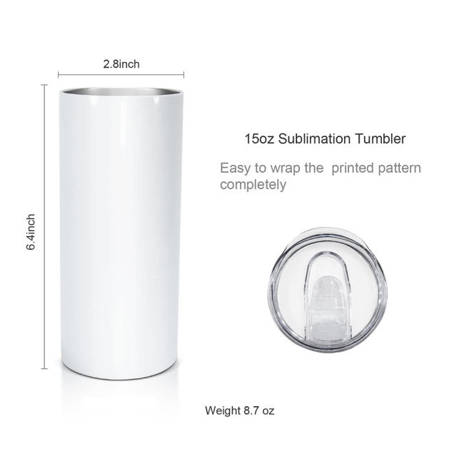 15oz Straight Stainless Steel Tumbler Double Wall