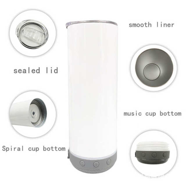 20oz Sublimation Stainless Steel Music Sports Bottle Smart Wireless Sublimation Blanks Speaker Tumbler with Blue Tooth