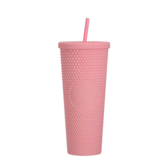 24oz Matte Durian Cup Pineapple Cup Double Layer Plastic Grid Coffee Tumbler Cups With Straw
