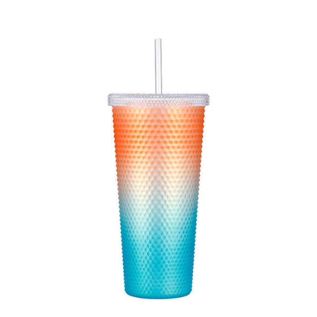 24oz Diamond Durian Cup Plastic Studded Cup Double Walled Iridescent Pineapple Cup Travel Tumbler with Lid and Straw